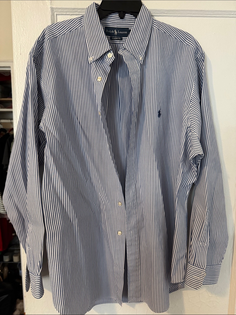 Ralph Lauren Blue and White Striped Button-Down Shirt